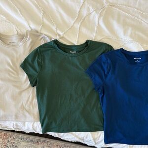 Hollister Crop Top Trio in White, Green, and Blue